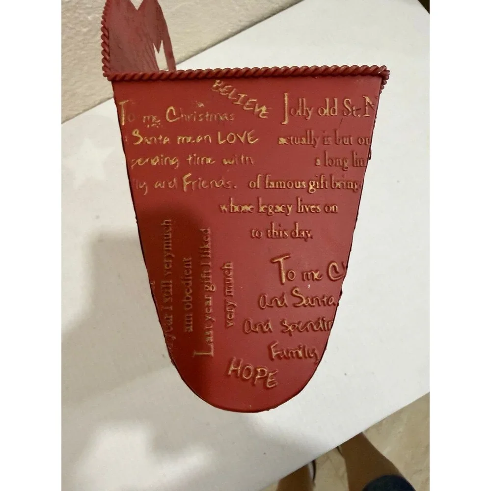 Christmas Cesta Navideña Metálica Vintage con Santa – Decoración Pared Roja con